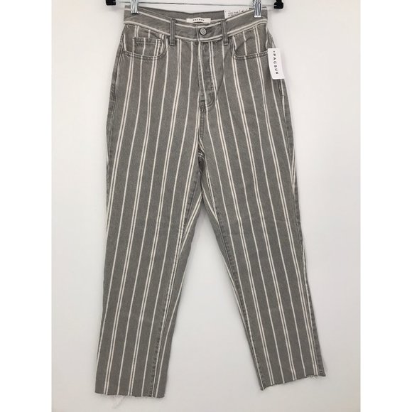 PacSun Gray Double Stripe High Waisted Straight Leg Ankle Jeans Size 26 NEW - Picture 2 of 7